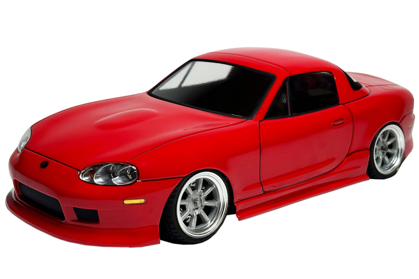 Front view of APlastics Mazda MX-5 NB RC drift body – 1/10 scale clear shell