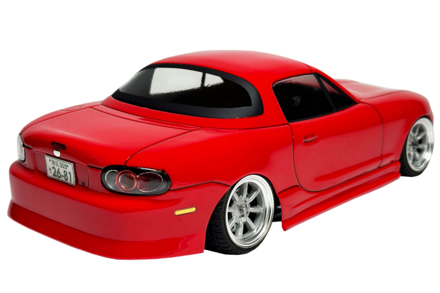 Rear view of APlastics Mazda MX-5 NB RC car body – detailed 1/10 drift shell