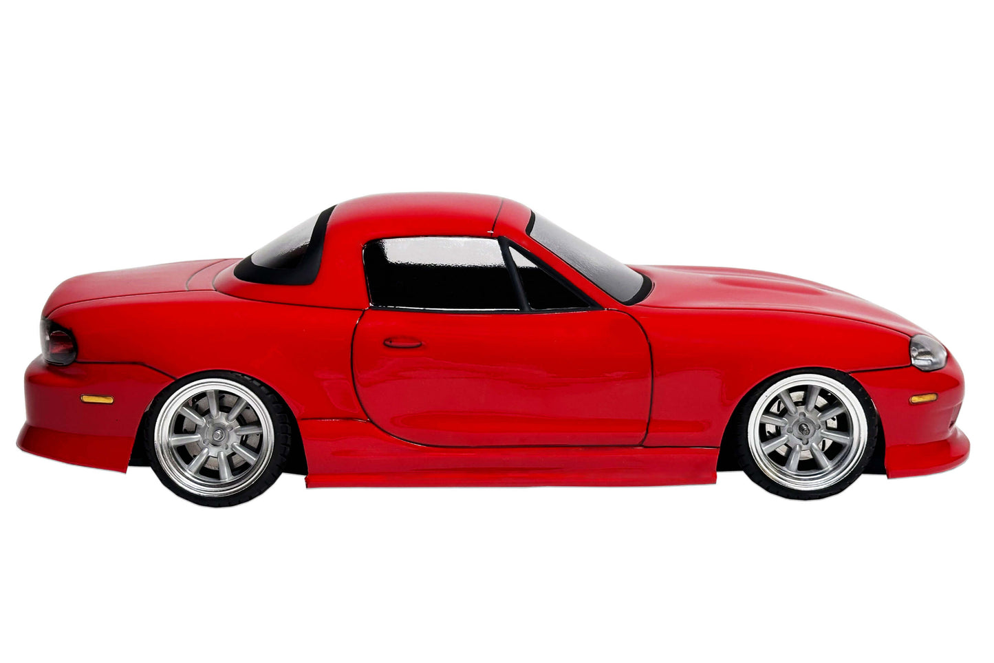 Side profile of 1/10 scale Mazda MX-5 NB RC drift body by APlastics