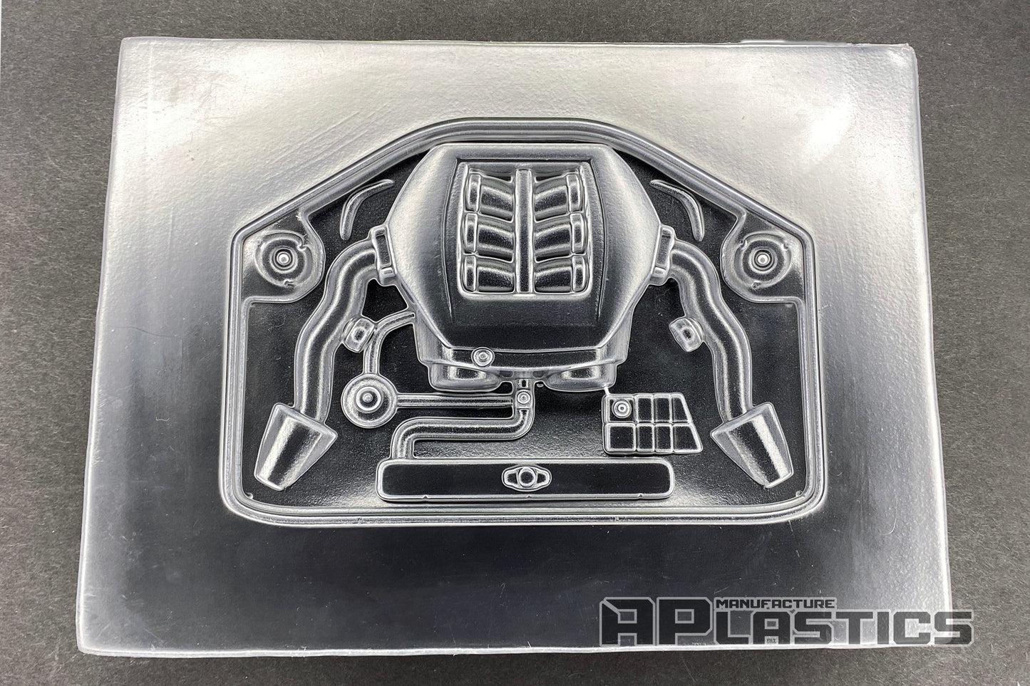 APlastics Nissan VR38DETT engine bay detail, clear Lexan, for 1/10 RC drift builds