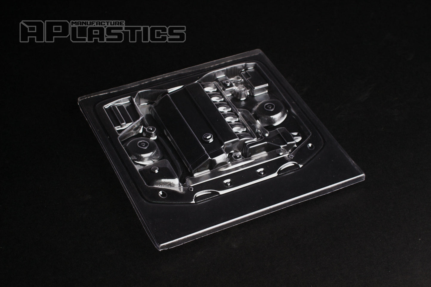 APlastics BMW M52 engine bay insert, clear Lexan, for 1/10 RC drift builds