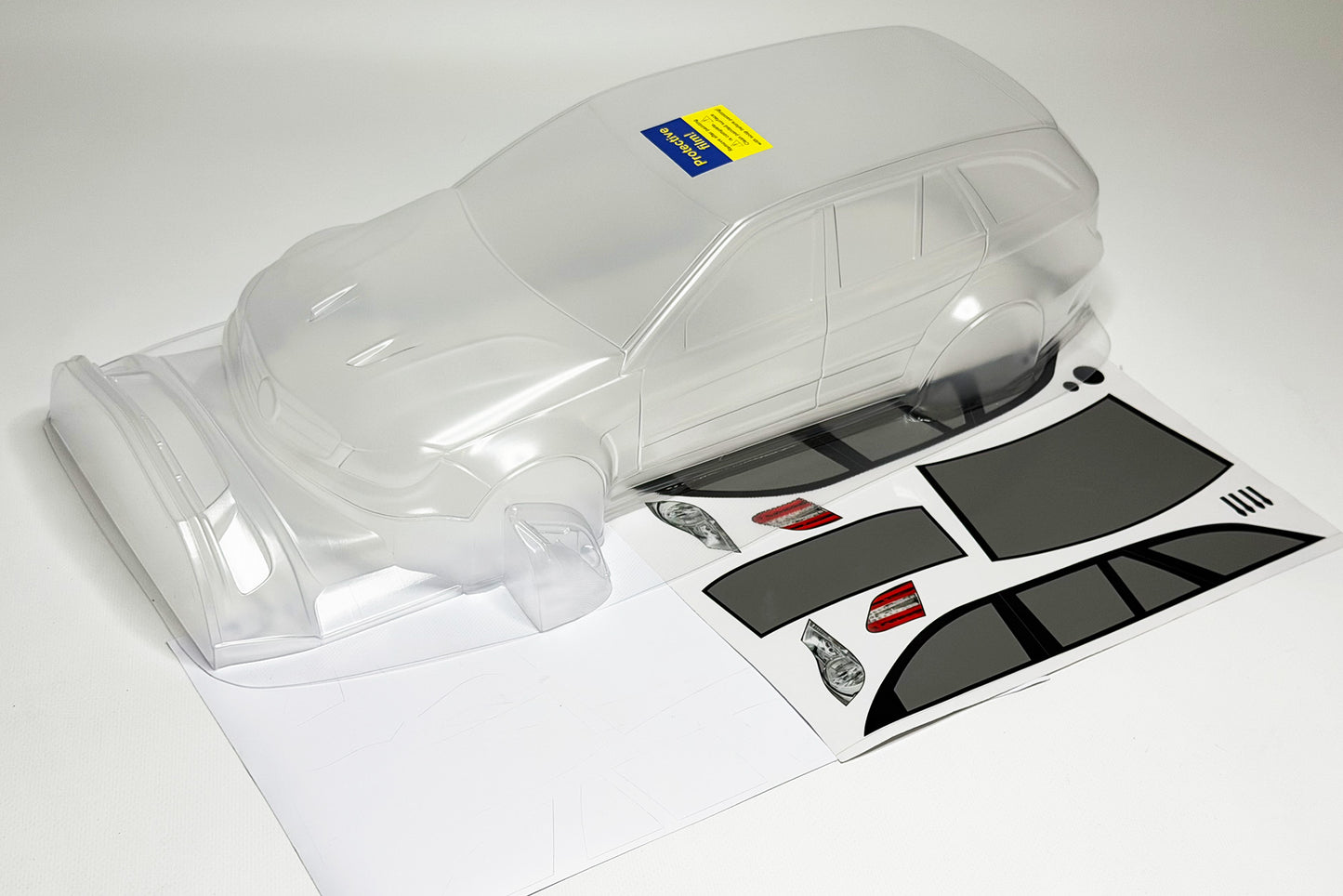 Clear APlastics x Black Smoke Racing Mercedes 203.5 1/10 RC body shell for 259mm wheelbase chassis