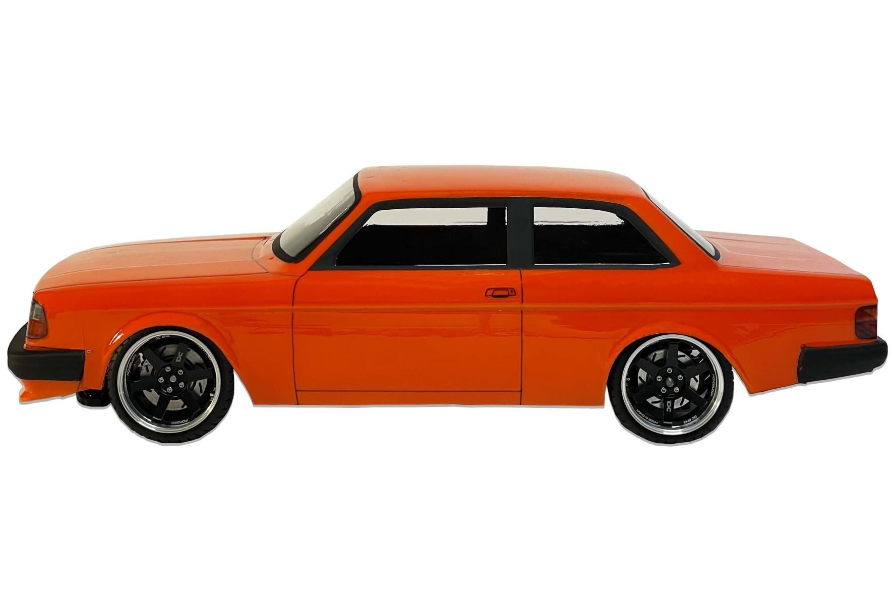 242GT Lexan RC body shell side profile showing iconic Scandinavian coupe proportions