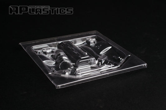 Clear Lexan Toyota 2JZ-GTE engine bay detail for 1/10 RC drift and touring bodies