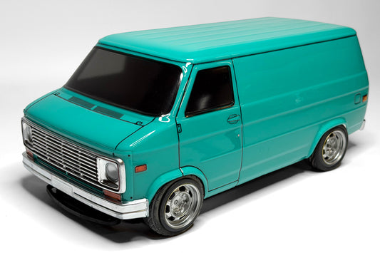 APlastics GMC Vandura 1973 1/10 RC body shell front view with classic American van styling