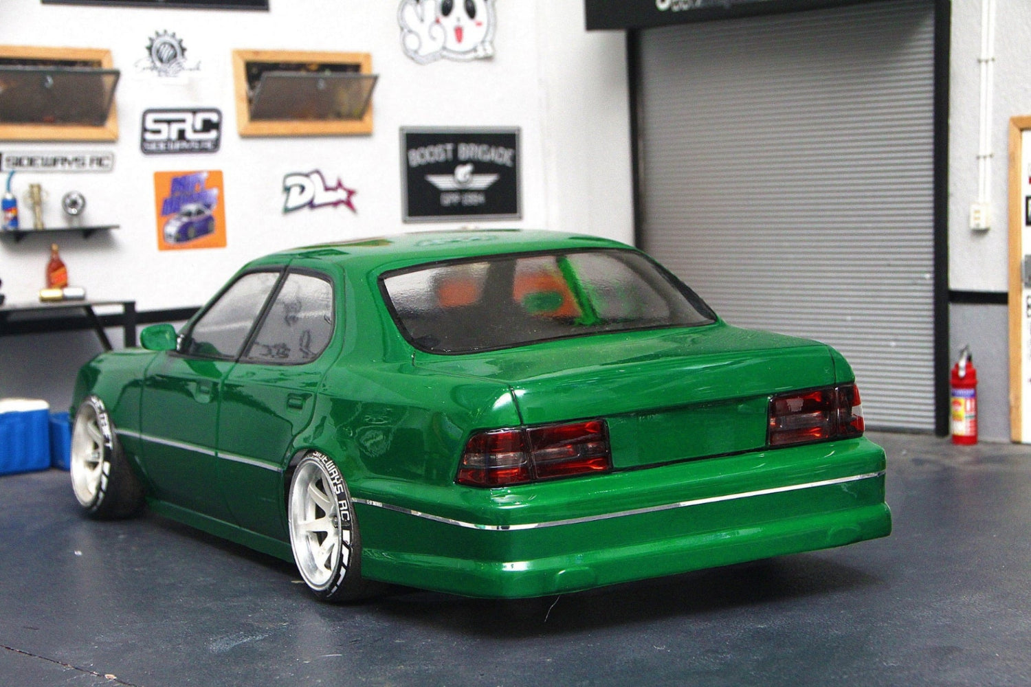 LS400 1/10 RC body shell rear view with classic Japanese VIP styling