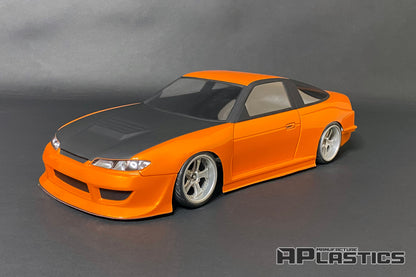 Nissan S15 Sileighty 1/10 RC body shell front view featuring Silvia S15 front-end styling for 255–260mm wheelbase drift chassis
