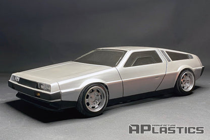 DMC DeLorean 1/10 RC body shell angled view detailed polycarbonate scale model