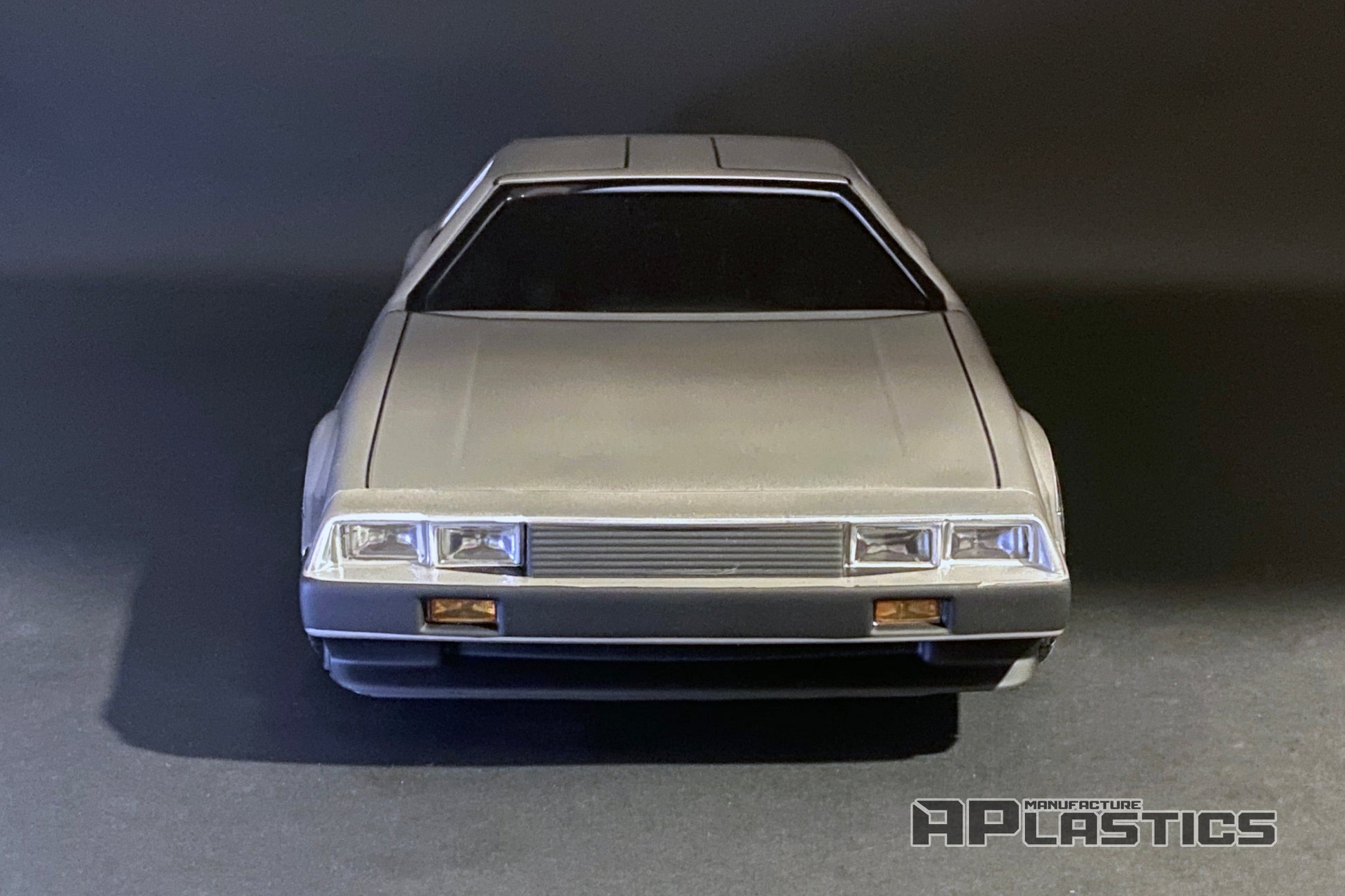 DMC DeLorean 1/10 RC body shell front view detailed scale model for drift chassis