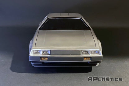 DMC DeLorean 1/10 RC body shell front view detailed scale model for drift chassis