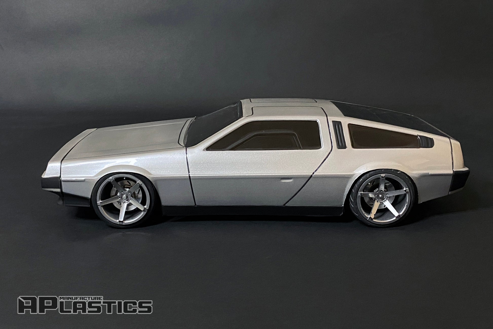 DMC DeLorean 1/10 RC body shell side view scale model iconic stainless steel design