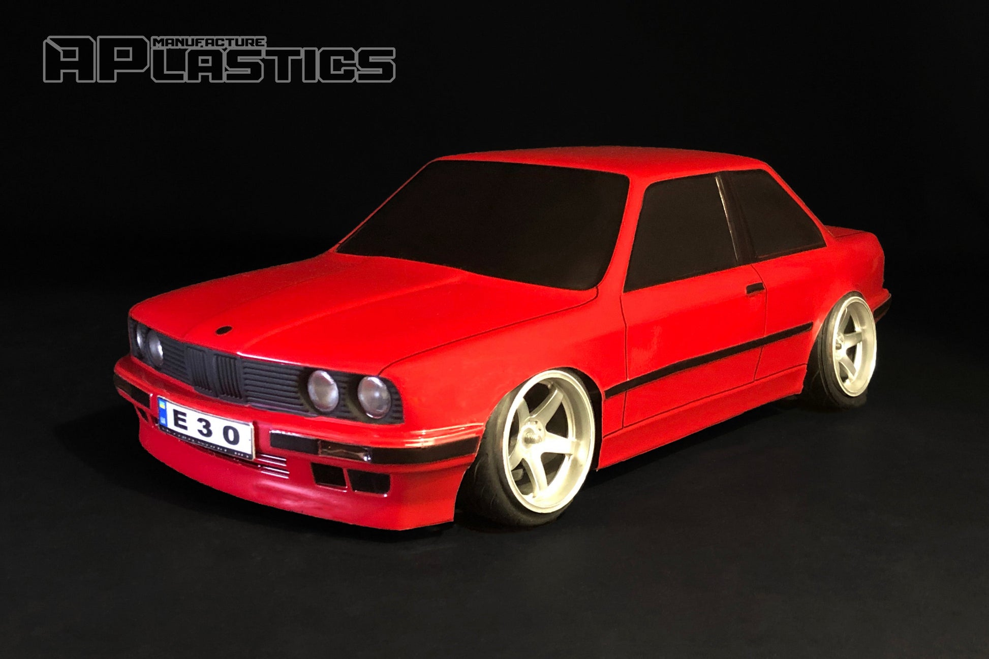 E30 Coupe 1/10 RC body shell front view for 259mm wheelbase drift chassis