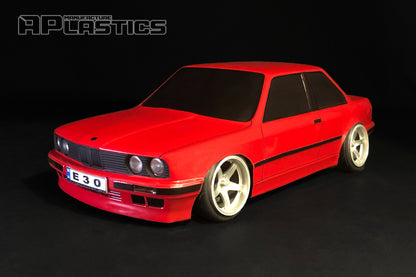E30 Coupe 1/10 RC body shell front view for 259mm wheelbase drift chassis