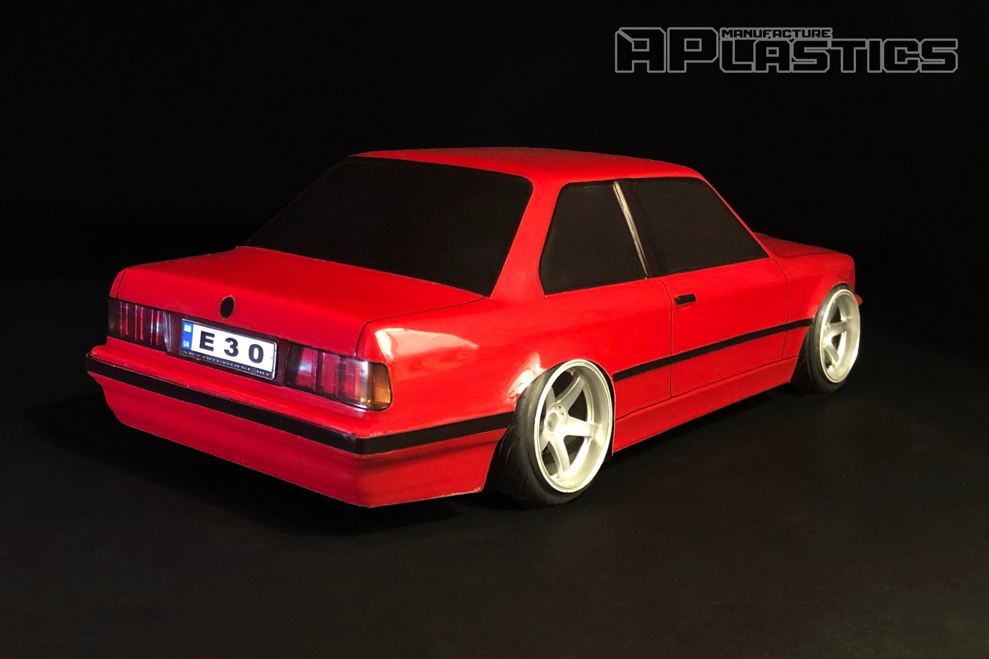 E30 Coupe 1/10 RC body shell rear view with realistic classic styling