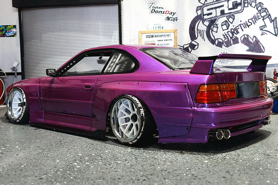 E31 M8 1/10 RC body shell rear view with integrated ducktail spoiler