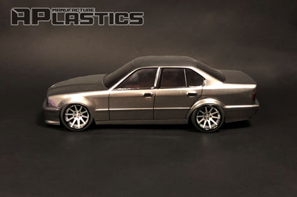 E34 Sedan Lexan RC body shell side profile showing balanced executive sedan proportions