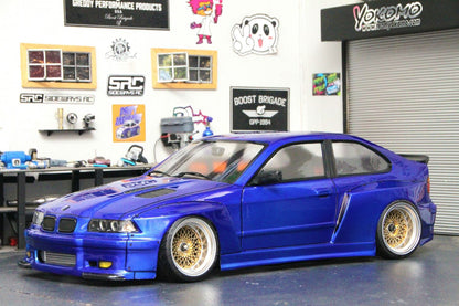 E36 Compact Wide 1/10 RC body shell front view for 255–260mm wheelbase drift chassis