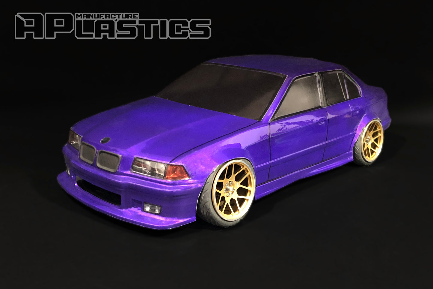 E36 Sedan 1/10 RC body shell front view for 255–260mm wheelbase drift chassis