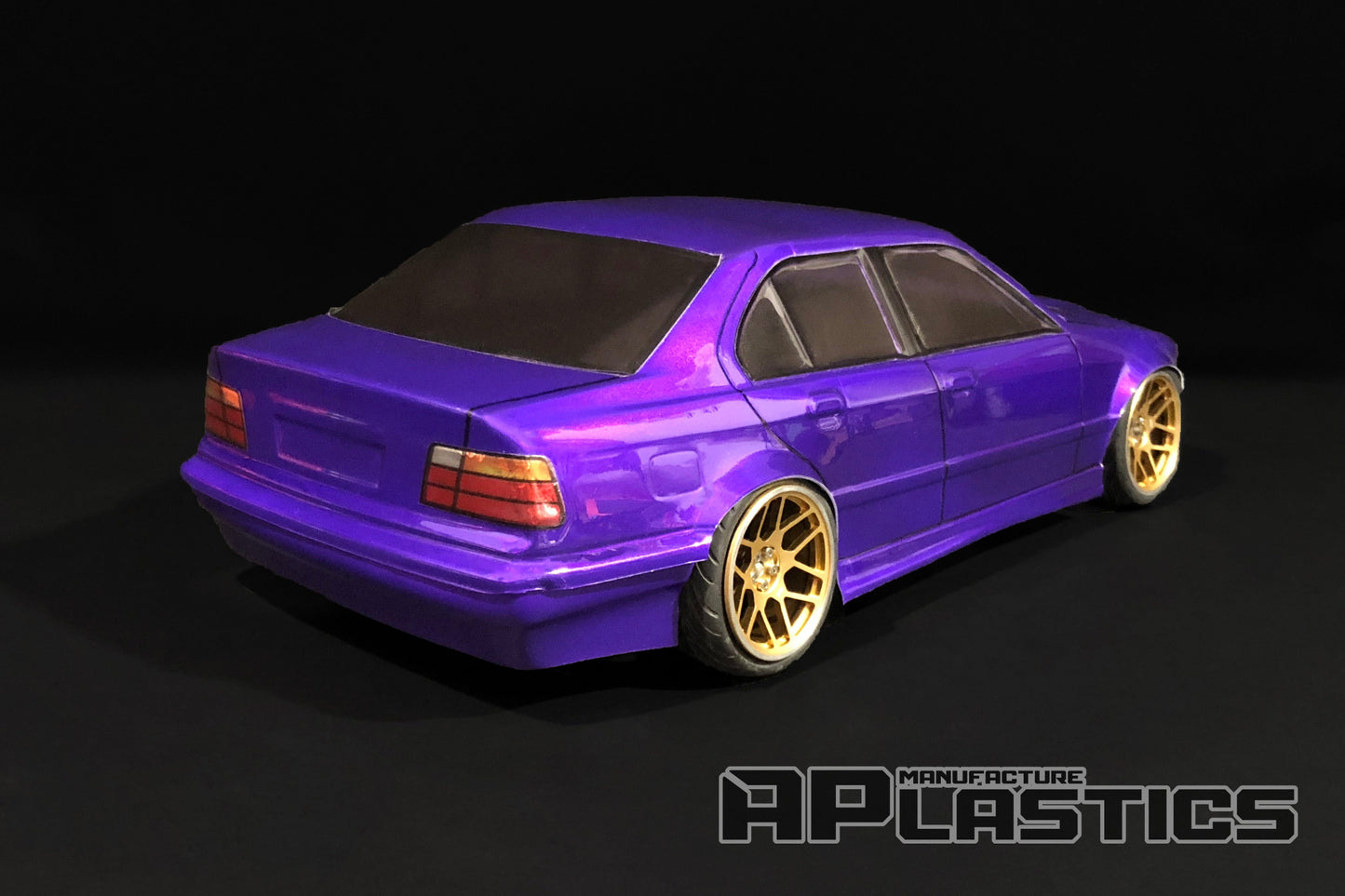 E36 Sedan 1/10 RC body shell rear view with realistic European sedan design