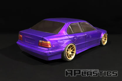 E36 Sedan 1/10 RC body shell rear view with realistic European sedan design