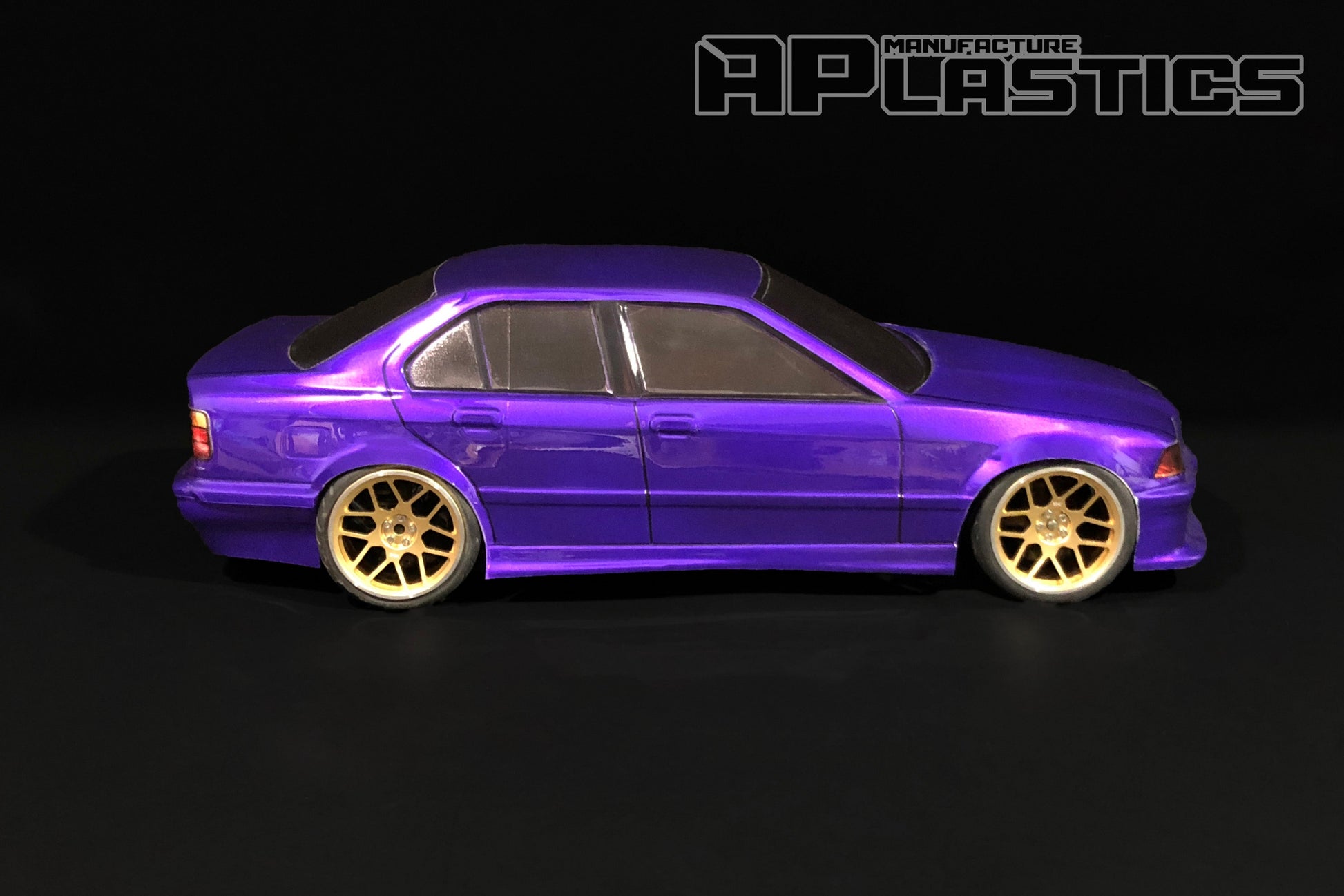 E36 Sedan Lexan RC body shell side profile showing balanced four-door proportions