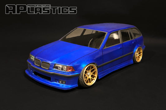 E36 Touring 1/10 RC body shell front view for 255–260mm wheelbase drift chassis