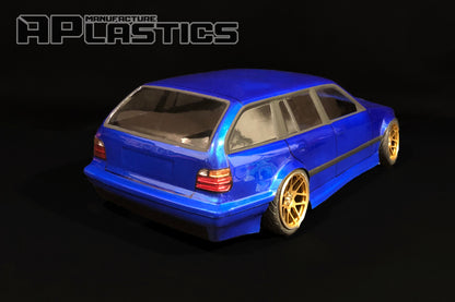E36 Touring 1/10 RC body shell rear view with distinctive long roofline