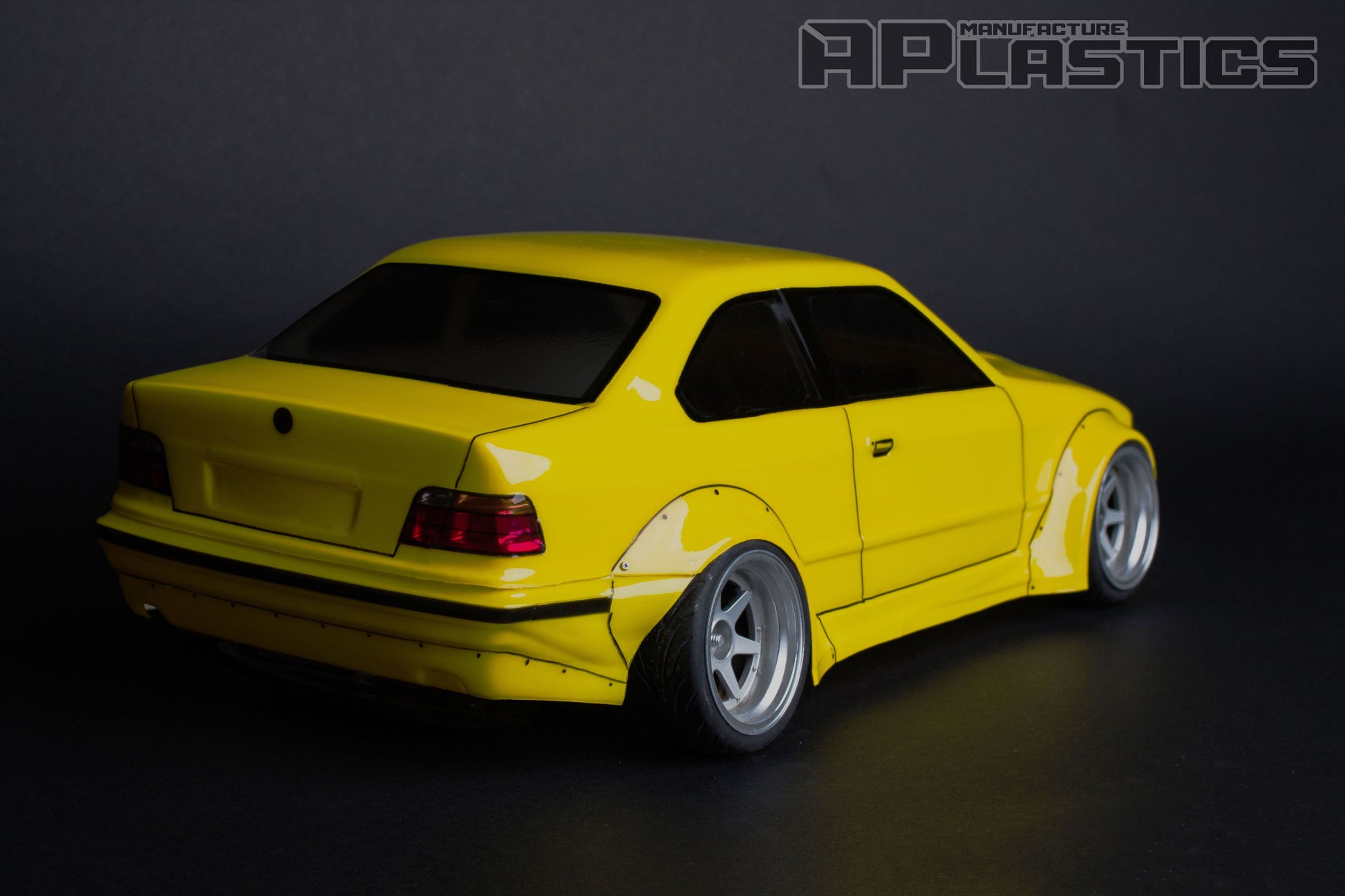 E36 M3 Wide 1/10 RC body shell rear view with integrated ducktail spoiler