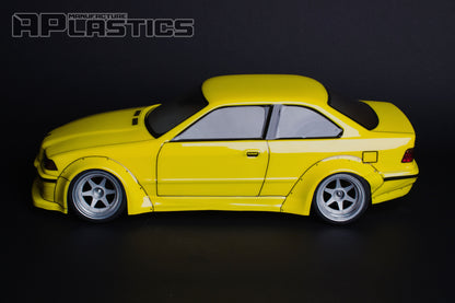 E36 M3 Wide Lexan RC body shell side profile showing extended fenders and wide stance