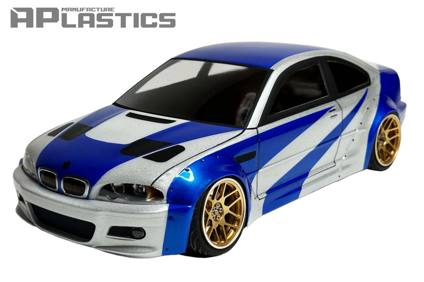 E46 M3 Wide 1/10 RC body shell front view for 255–260mm wheelbase drift chassis