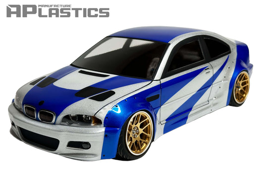 E46 M3 Wide 1/10 RC body shell front view for 255–260mm wheelbase drift chassis
