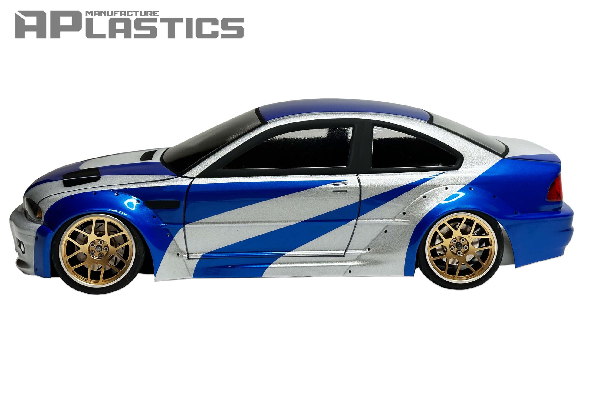 E46 M3 Wide Lexan RC body shell side profile showing sculpted wide fenders and balanced proportions