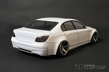 E60 1/10 RC body shell rear view with realistic modern sedan design