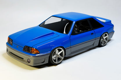 Mustang GT 1990 Foxbody 1/10 RC body shell front view for 255–260mm wheelbase drift chassis
