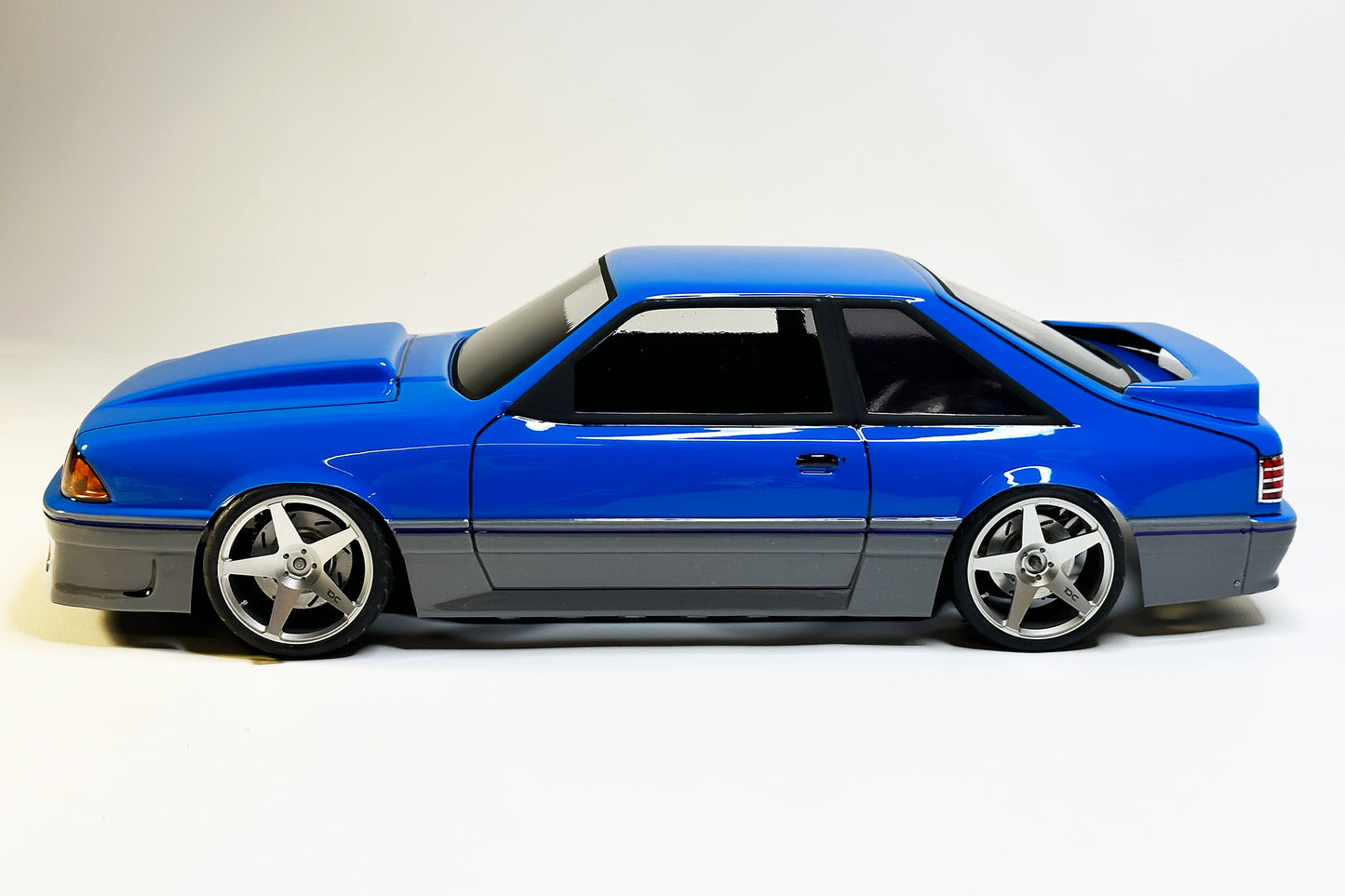 Mustang GT 1990 Foxbody Lexan RC body shell side profile showing classic Foxbody proportions