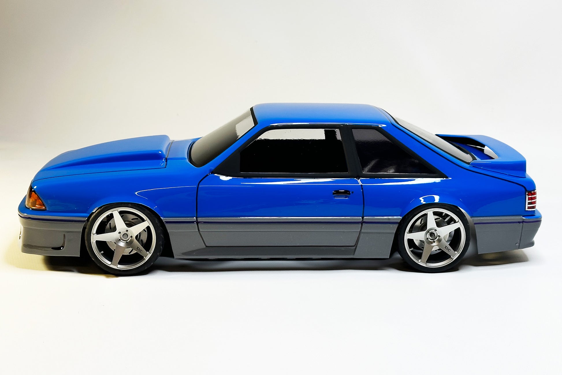 Mustang GT 1990 Foxbody Lexan RC body shell side profile showing classic Foxbody proportions