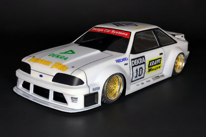 Mustang Fox Body 1993 H.C.W.B. Stang 1/10 RC body shell front view for 255–260mm wheelbase drift chassis