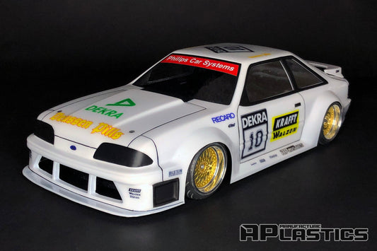 Mustang Fox Body 1993 H.C.W.B. Stang 1/10 RC body shell front view for 255–260mm wheelbase drift chassis