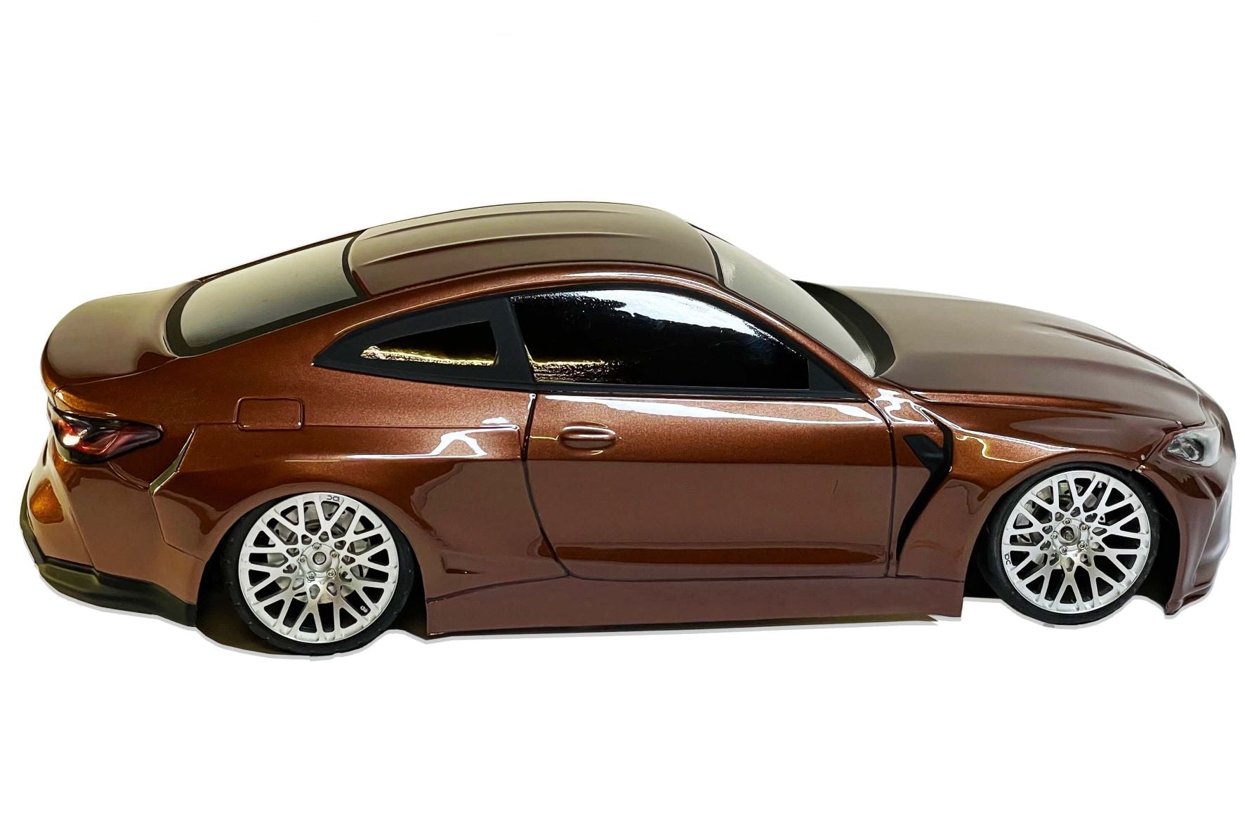 G82 M4 V2 Lexan RC body shell side profile showing aerodynamic body kit and athletic proportions