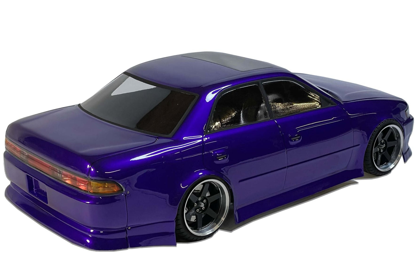 Mark II JZX90 TRD 1/10 RC body shell rear view with classic JDM motorsport styling