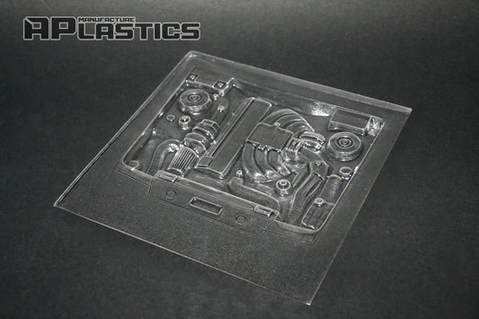 Clear Lexan BMW M20 engine bay accessory for 1/10 RC drift builds