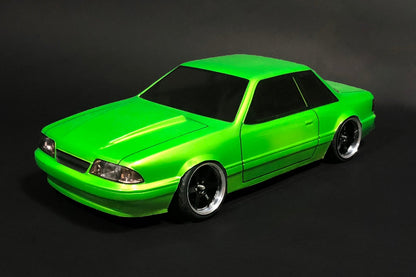 Mustang Notchback 1/10 RC body shell front view for 255–260mm wheelbase drift chassis