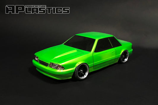 Mustang Notchback 1/10 RC body shell front view for 255–260mm wheelbase drift chassis