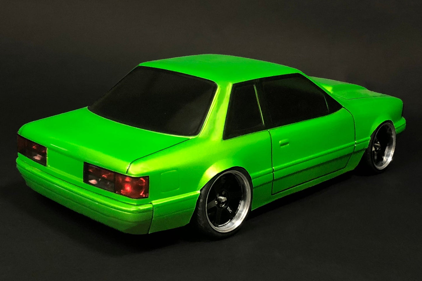 Mustang Notchback 1/10 RC body shell rear view with American street performance styling