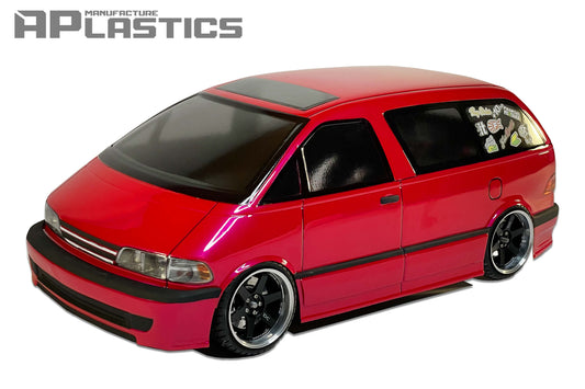 Previa Estima 1/10 RC body shell front view for 255–260mm wheelbase drift chassis