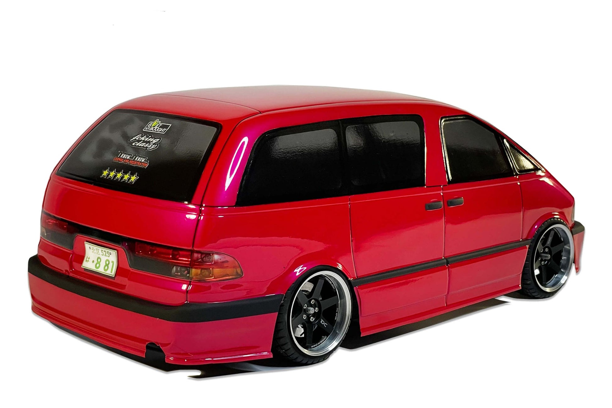 Previa Estima 1/10 RC body shell rear view with classic Japanese van styling