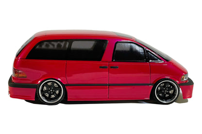 Previa Estima Lexan RC body shell side profile showing distinctive one-box proportions
