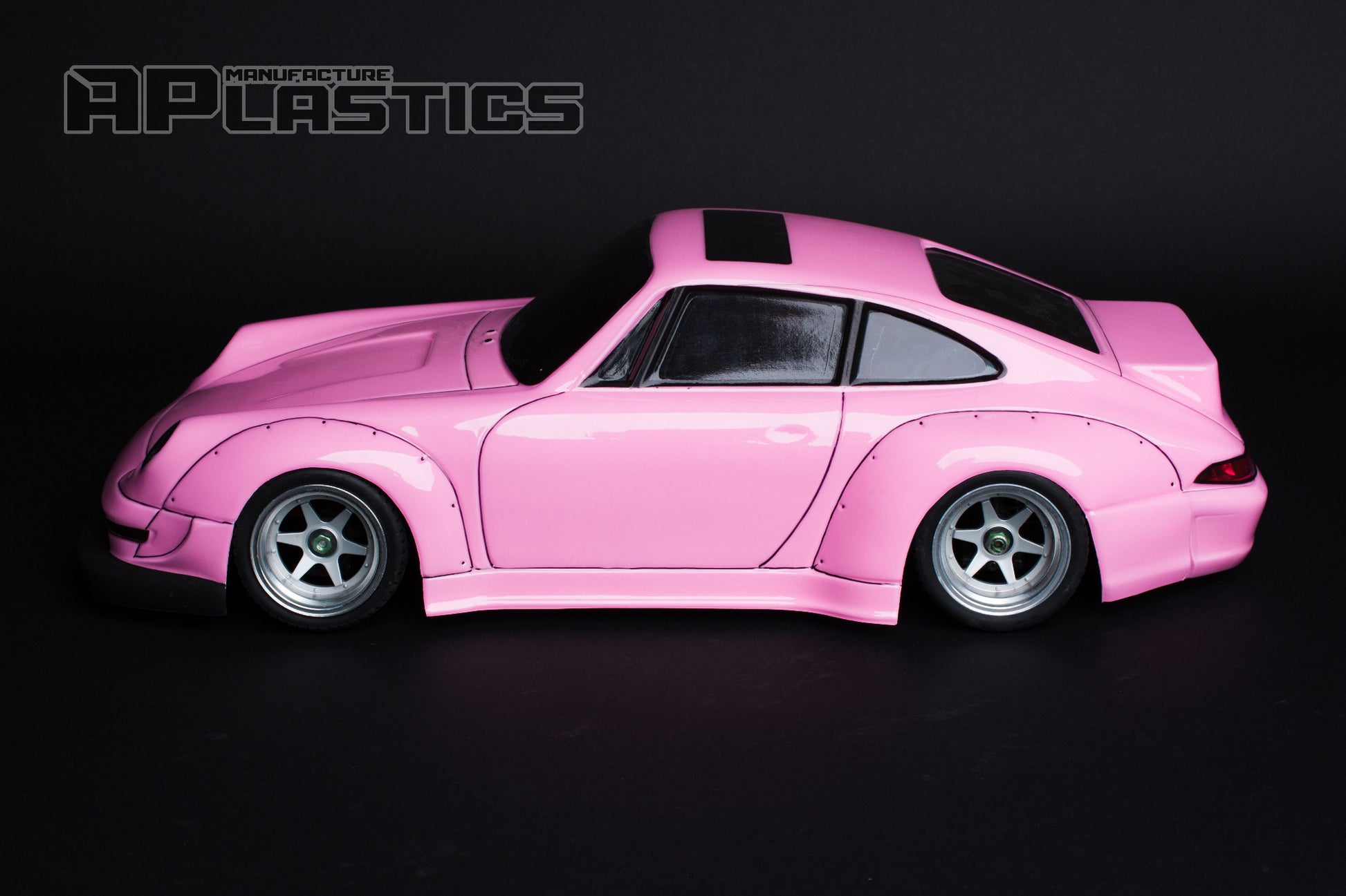 Porsche 911 RWB Lexan RC body shell side profile showing aggressive widebody Porsche proportions