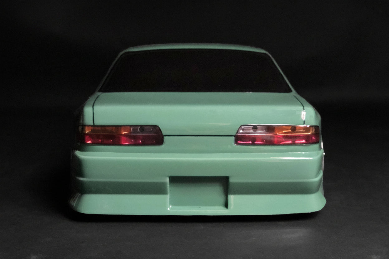 Nissan S13 Onevia 1/10 RC body shell rear view with authentic Silvia S13 coupe styling