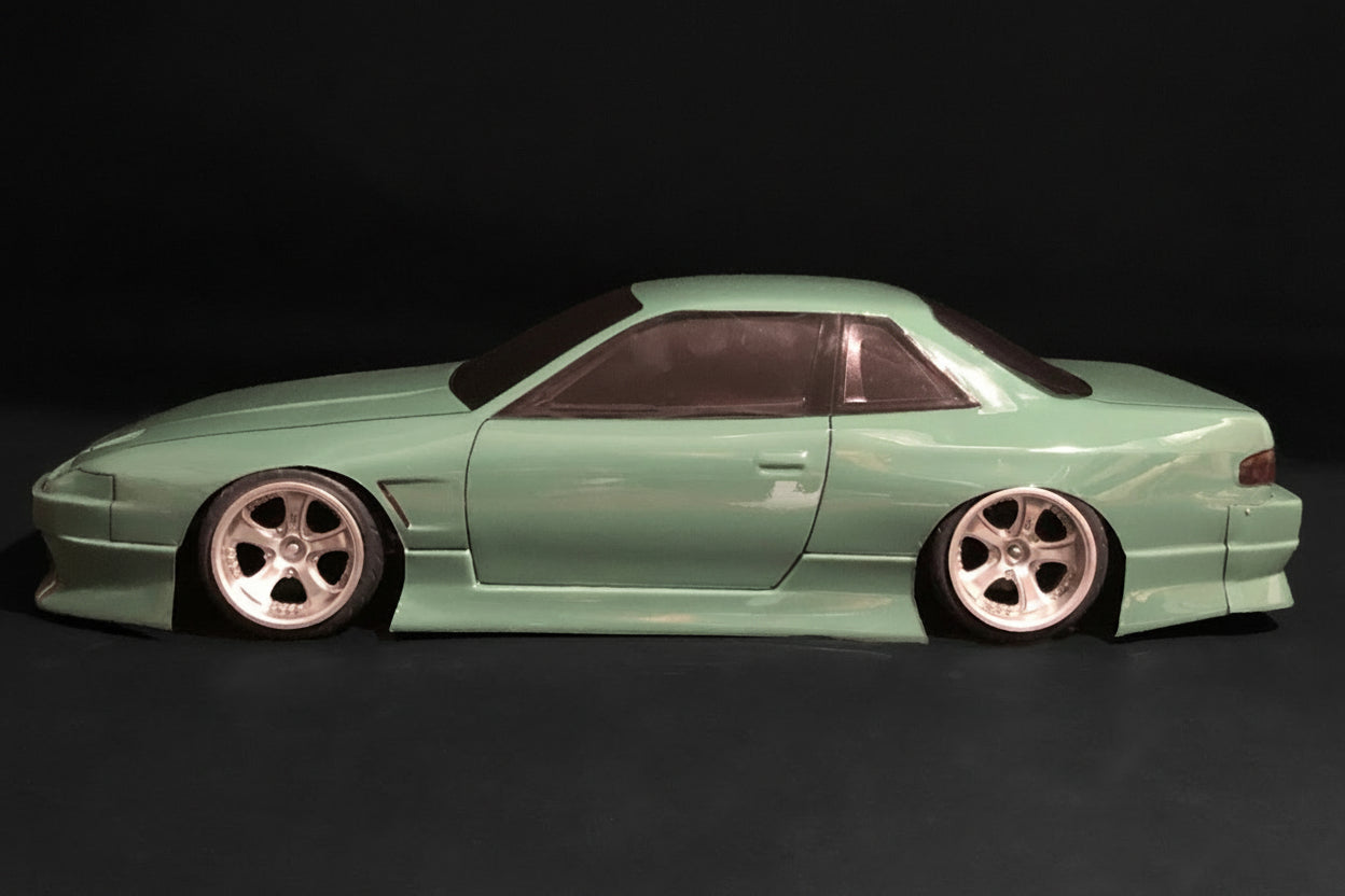 Nissan S13 Onevia Lexan RC body shell side profile showing classic Silvia coupe proportions